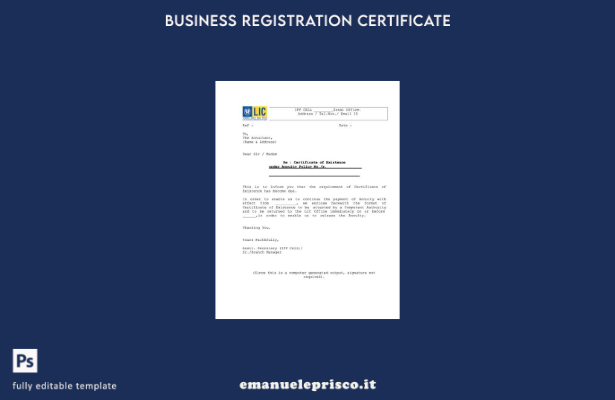Certificato di esistenza India in stile verificato Modello Word e PDF